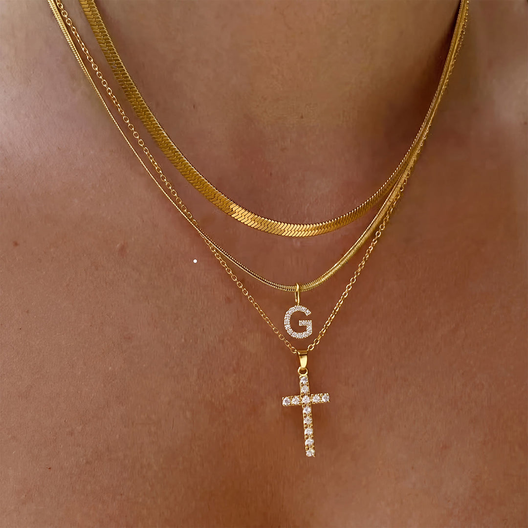 Christianartworkshop Sparkle Crystal Layered Initial Cross Necklace: Token of Personal Heavenly Grace - G - image 8