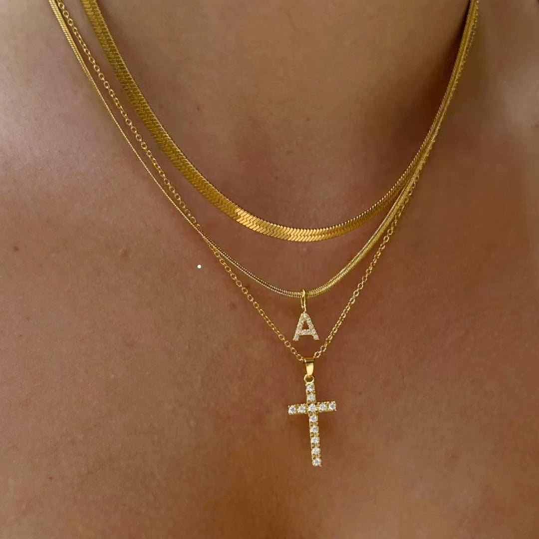 Christianartworkshop Sparkle Crystal Layered Initial Cross Necklace: Token of Personal Heavenly Grace - A - image 0