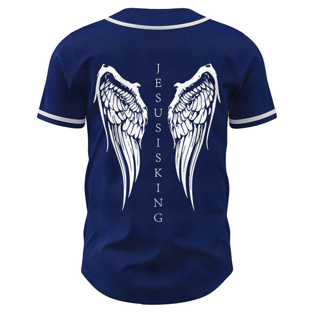 Christianartworkshop Jesus Is King Angel Wings Cross Faith Statement Custom Baseball Jersey - image 8