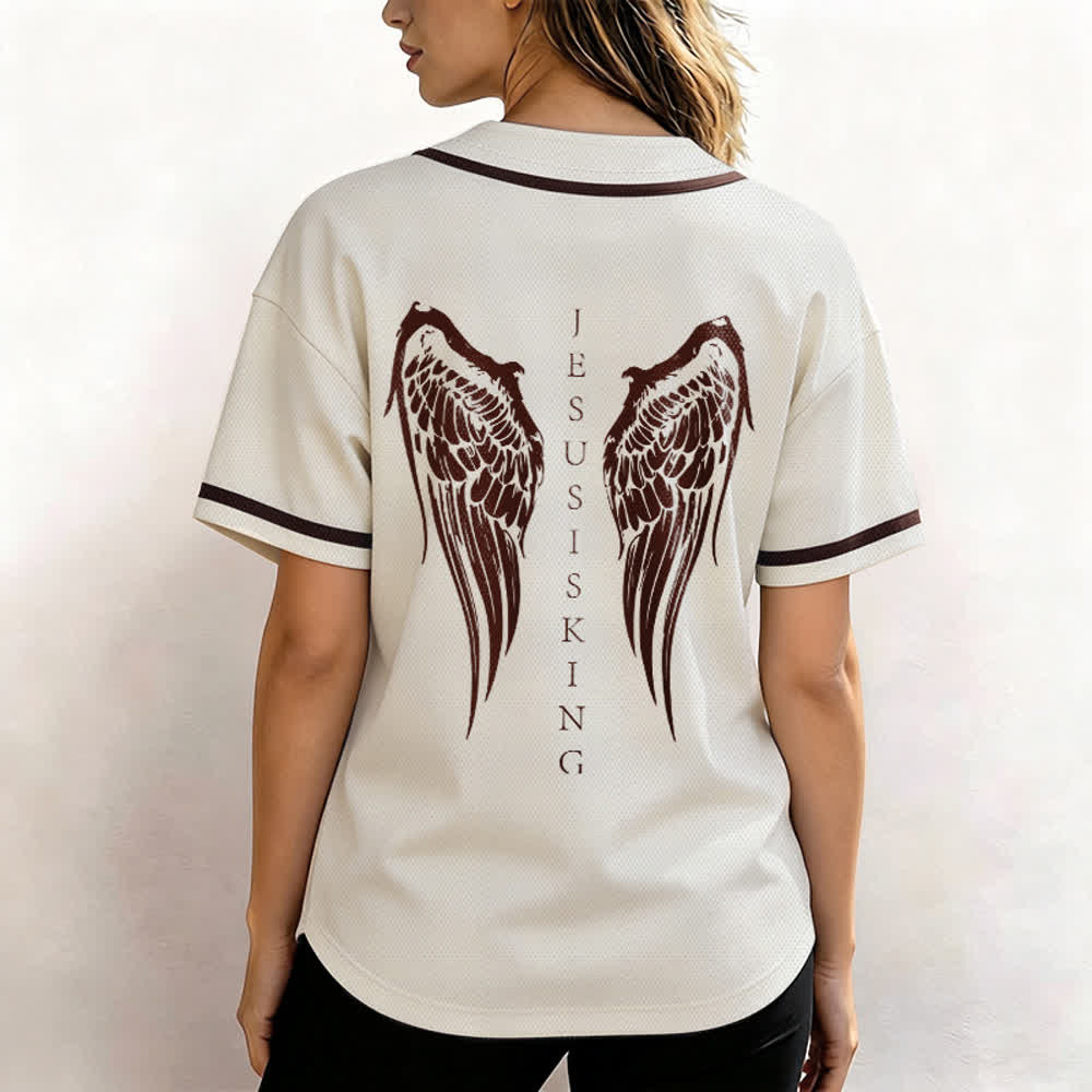 Christianartworkshop Jesus Is King Angel Wings Cross Faith Statement Custom Baseball Jersey - image 17