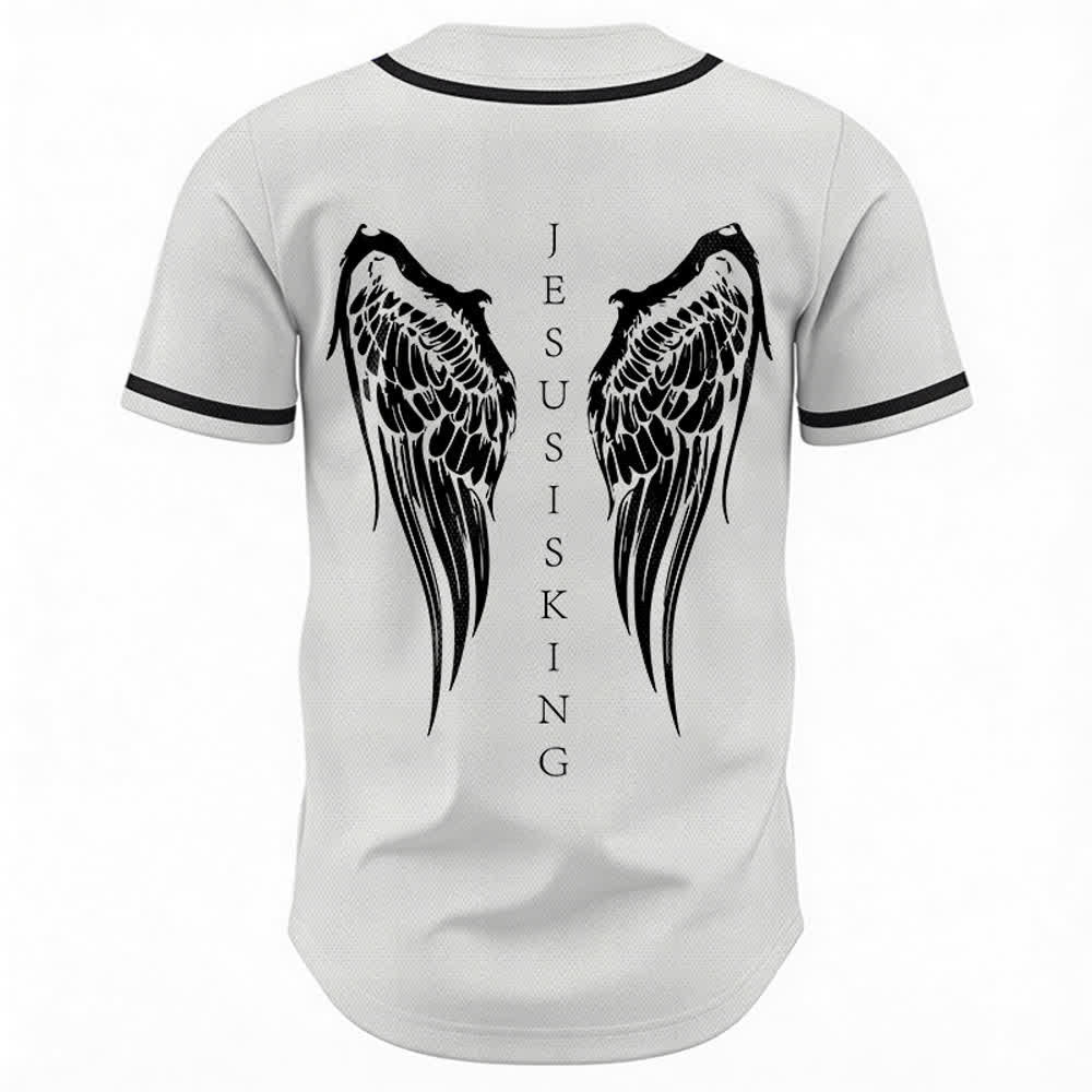 Christianartworkshop Jesus Is King Angel Wings Cross Faith Statement Custom Baseball Jersey - image 22