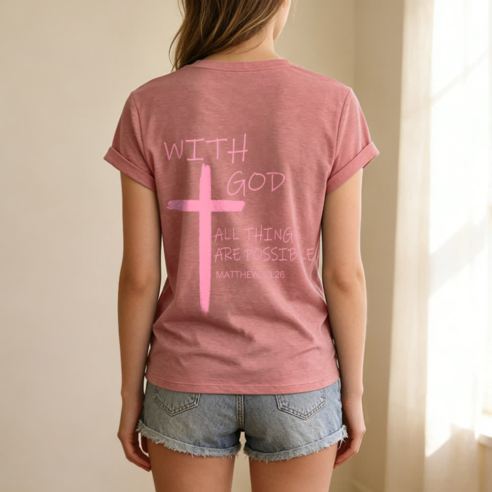 Christianartworkshop Dual-Side Cross With God All Things Are Possible Matthew 19:26 Letter Print Casual V-neck T-shirt - image 48