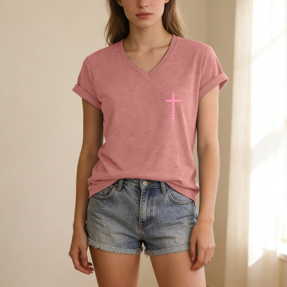 Christianartworkshop Dual-Side Cross With God All Things Are Possible Matthew 19:26 Letter Print Casual V-neck T-shirt - image 49