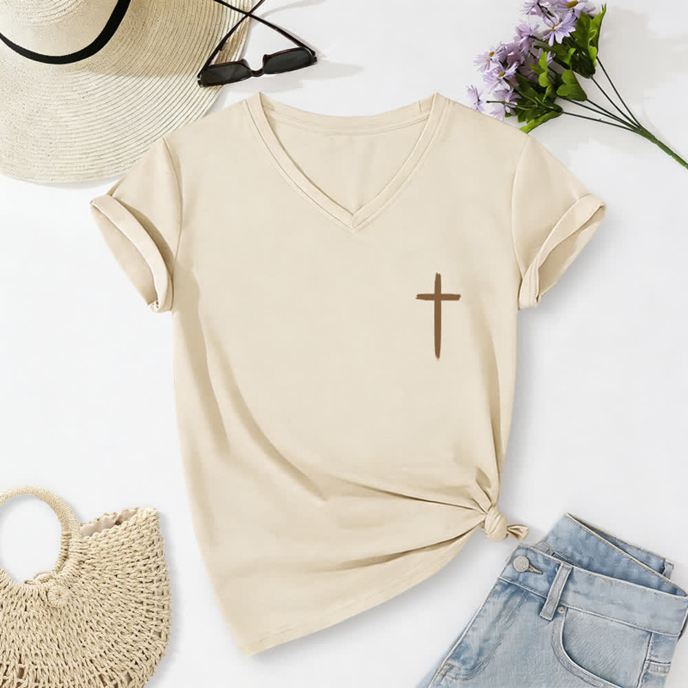 Christianartworkshop Dual-Side Cross With God All Things Are Possible Matthew 19:26 Letter Print Casual V-neck T-shirt - image 7