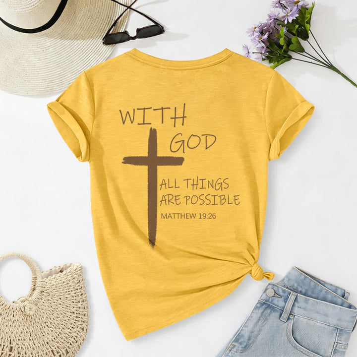 Christianartworkshop Dual-Side Cross With God All Things Are Possible Matthew 19:26 Letter Print Casual V-neck T-shirt - image 61