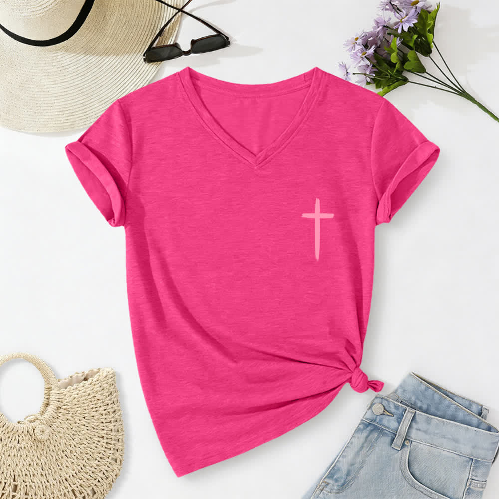 Christianartworkshop Dual-Side Cross With God All Things Are Possible Matthew 19:26 Letter Print Casual V-neck T-shirt - image 57