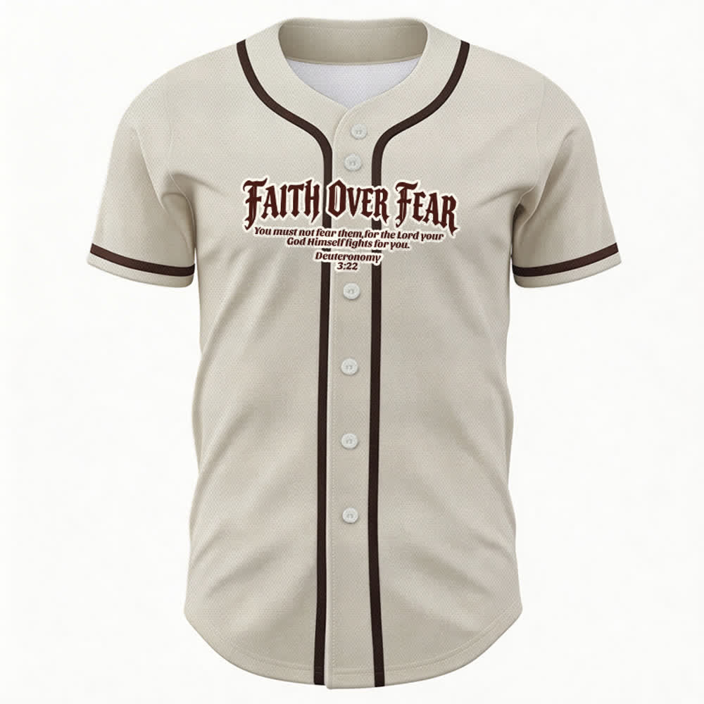 Christianartworkshop Faith Over Fear Deuteronomy 3:22 Crown of Thorns Cross Statement Baseball Jersey - image 15