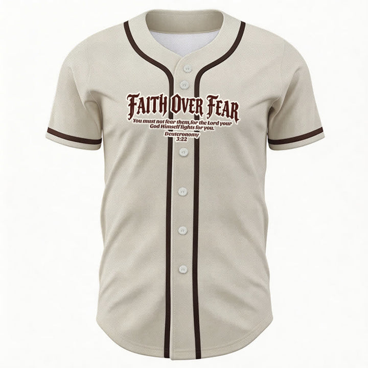 Christianartworkshop Faith Over Fear Deuteronomy 3:22 Crown of Thorns Cross Statement Baseball Jersey - image 15