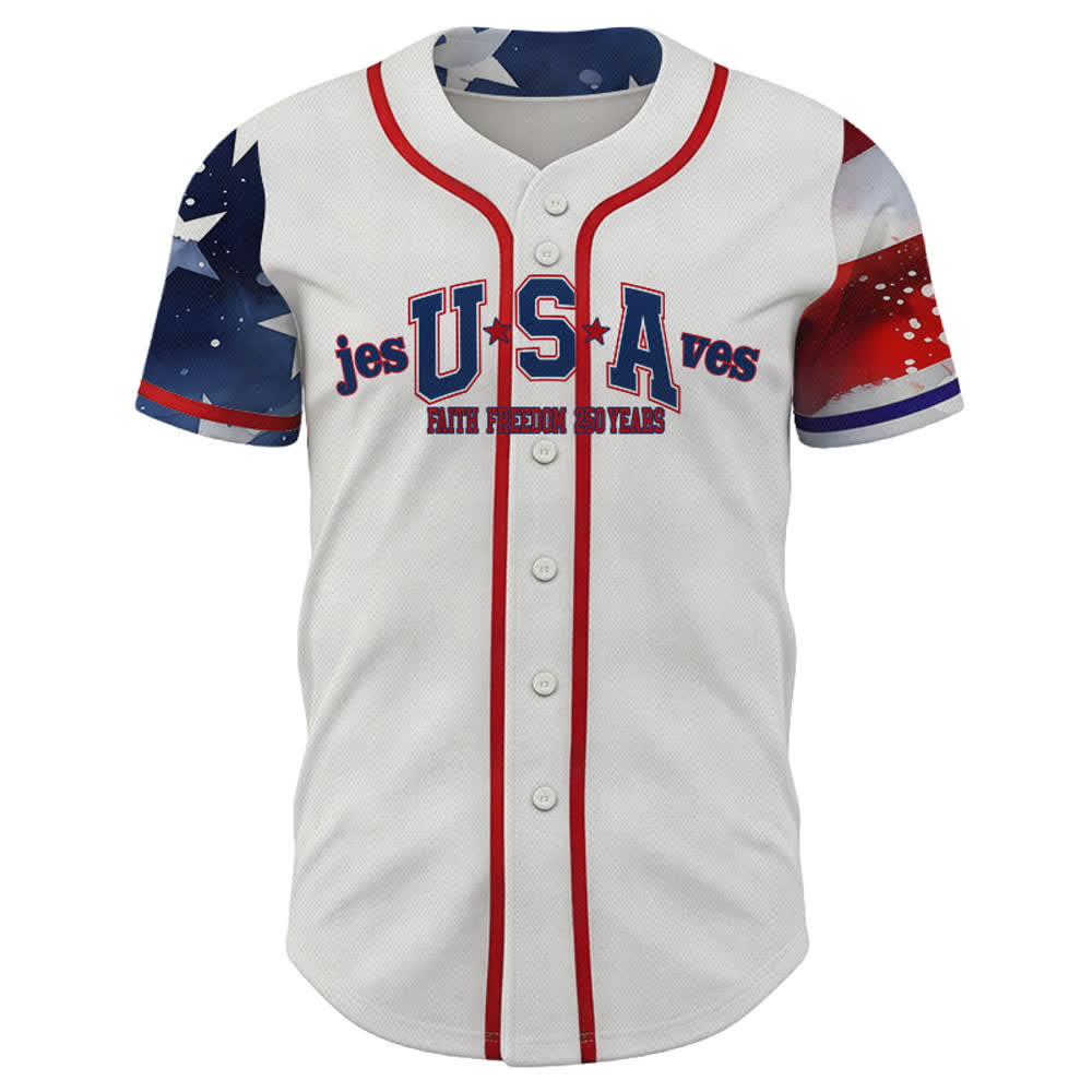 Christianartworkshop Personalized Jesus Saves USA Patriotic Faith Freedom Baseball Jersey - image 1