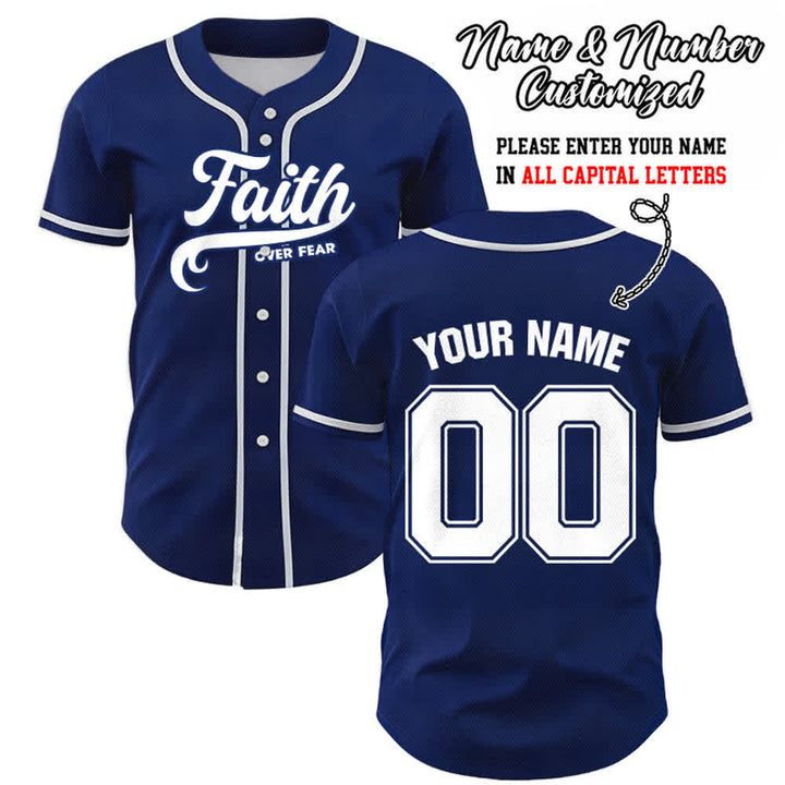 Christianartworkshop Faith Over Fear Custom Name Number Unisex Baseball Jersey - Navy Blue - 5XL - Name & Number Customized - image 8