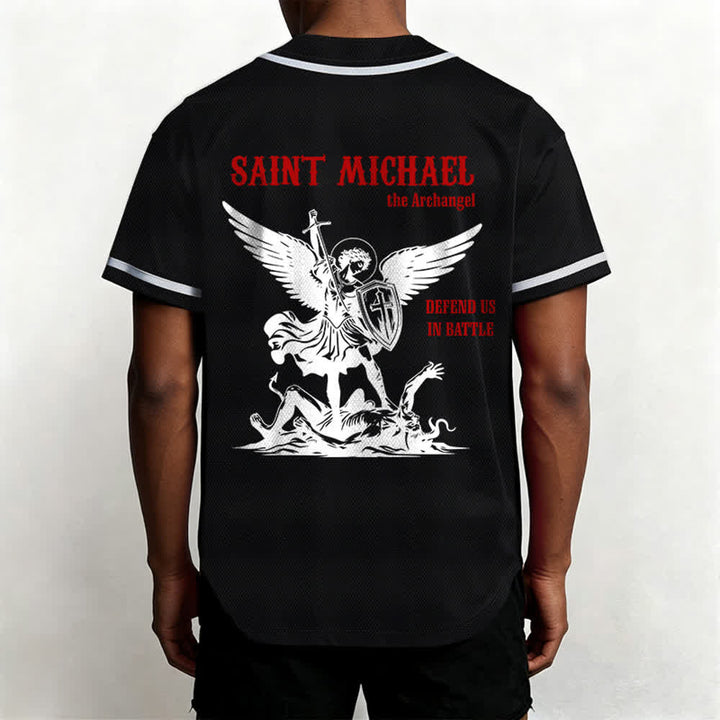 Christianartworkshop St.Michael Archangel Defend Us Unisex Baseball Jersey - image 10