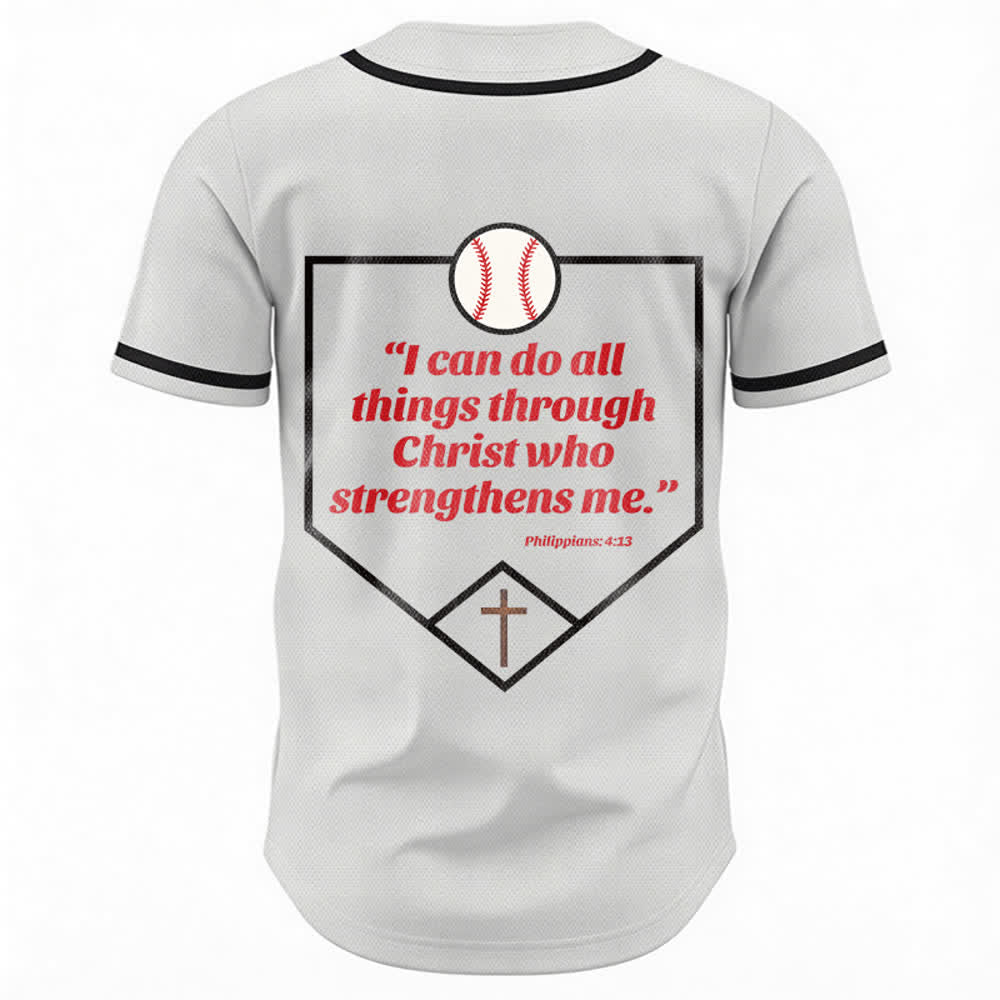 Christianartworkshop Philippians 4:13 Faith Baseball Jersey: Baseball Cross Motto Strength Devotion Athletic Shirt - image 15