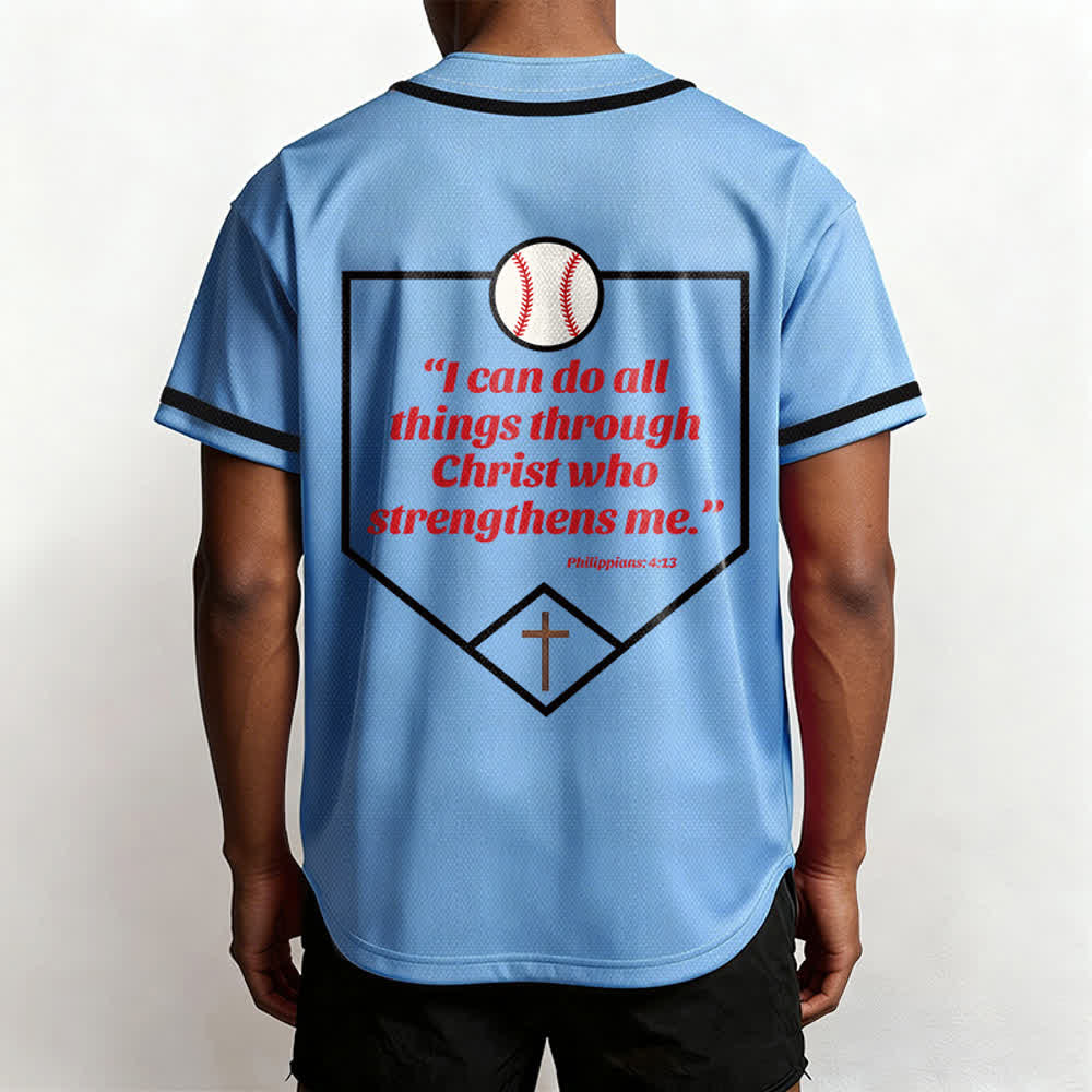 Christianartworkshop Philippians 4:13 Faith Baseball Jersey: Baseball Cross Motto Strength Devotion Athletic Shirt - image 48