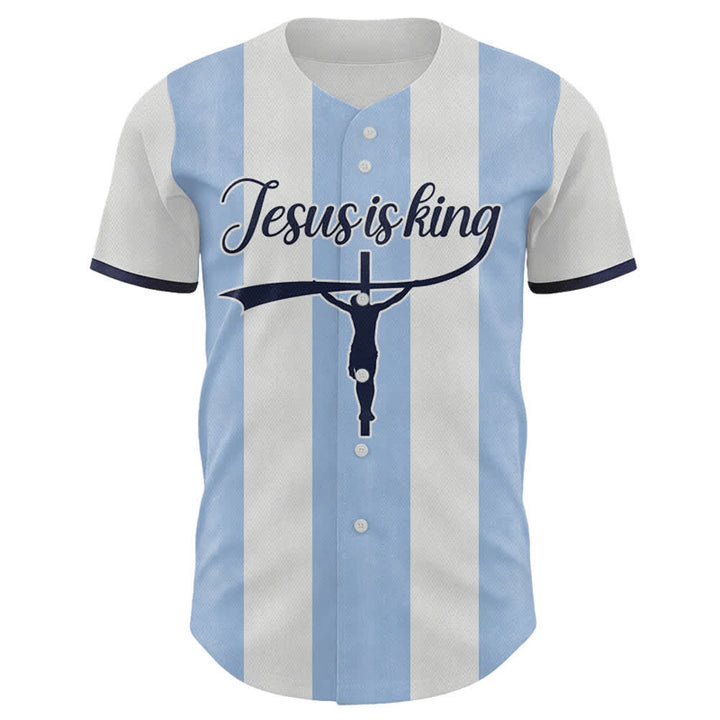 Christianartworkshop Custom Name Number "Jesus Is King" Cross Print Striped Baseball Jersey - image 1