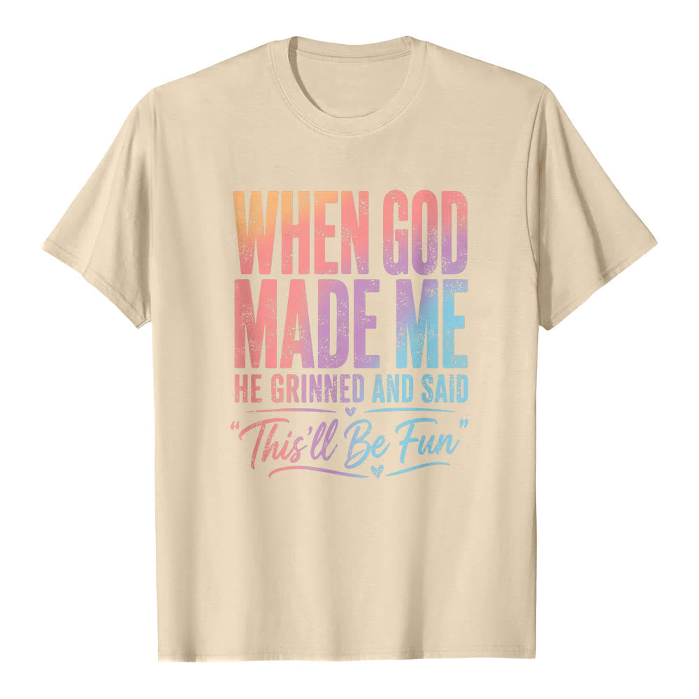 Christianartworkshop When God Made Me Letter Print Classic T-shirt - Beige - 2XL - image 3