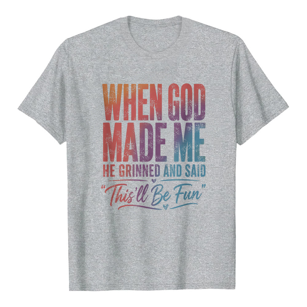 Christianartworkshop When God Made Me Letter Print Classic T-shirt - Grey - 2XL - image 4