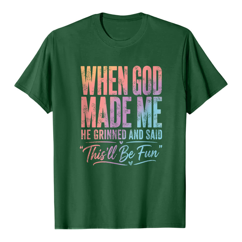 Christianartworkshop When God Made Me Letter Print Classic T-shirt - Dark Green - 2XL - image 5