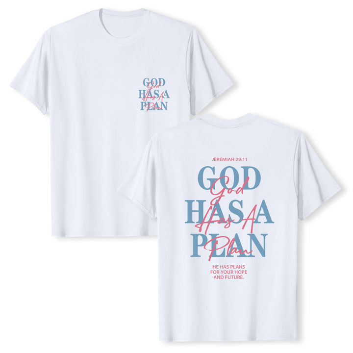 Christianartworkshop God Has A Plan Double-Side Letter Print Classic T-shirt - White - 2XL - image 6