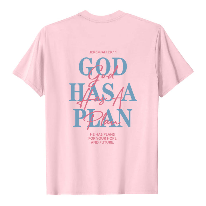 Christianartworkshop God Has A Plan Double-Side Letter Print Classic T-shirt - image 1