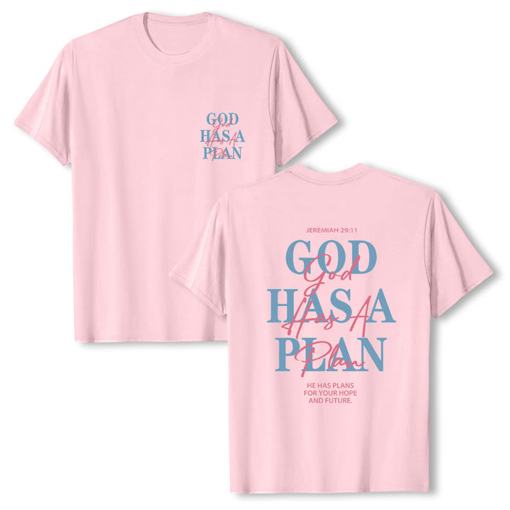Christianartworkshop God Has A Plan Double-Side Letter Print Classic T-shirt - Pink - 2XL - image 0