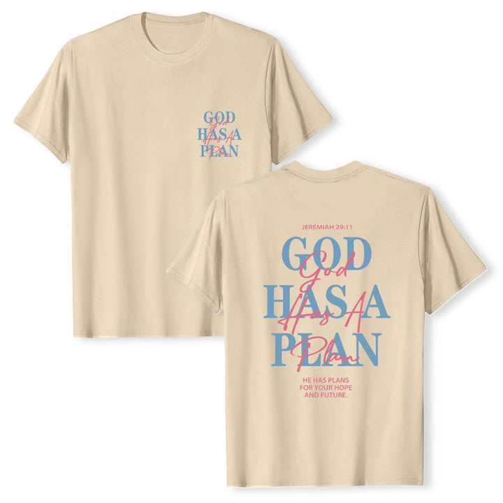 Christianartworkshop God Has A Plan Double-Side Letter Print Classic T-shirt - Beige - 2XL - image 9