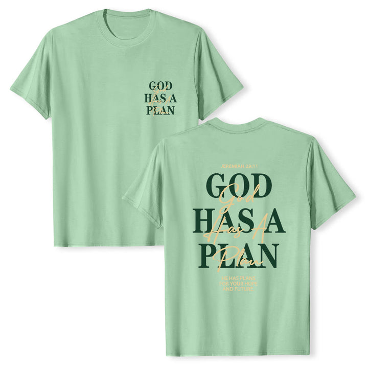 Christianartworkshop God Has A Plan Double-Side Letter Print Classic T-shirt - Light Green - 2XL - image 3