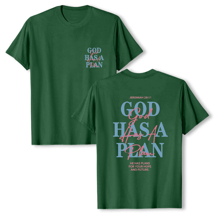 Christianartworkshop God Has A Plan Double-Side Letter Print Classic T-shirt - Dark Green - 2XL - image 15