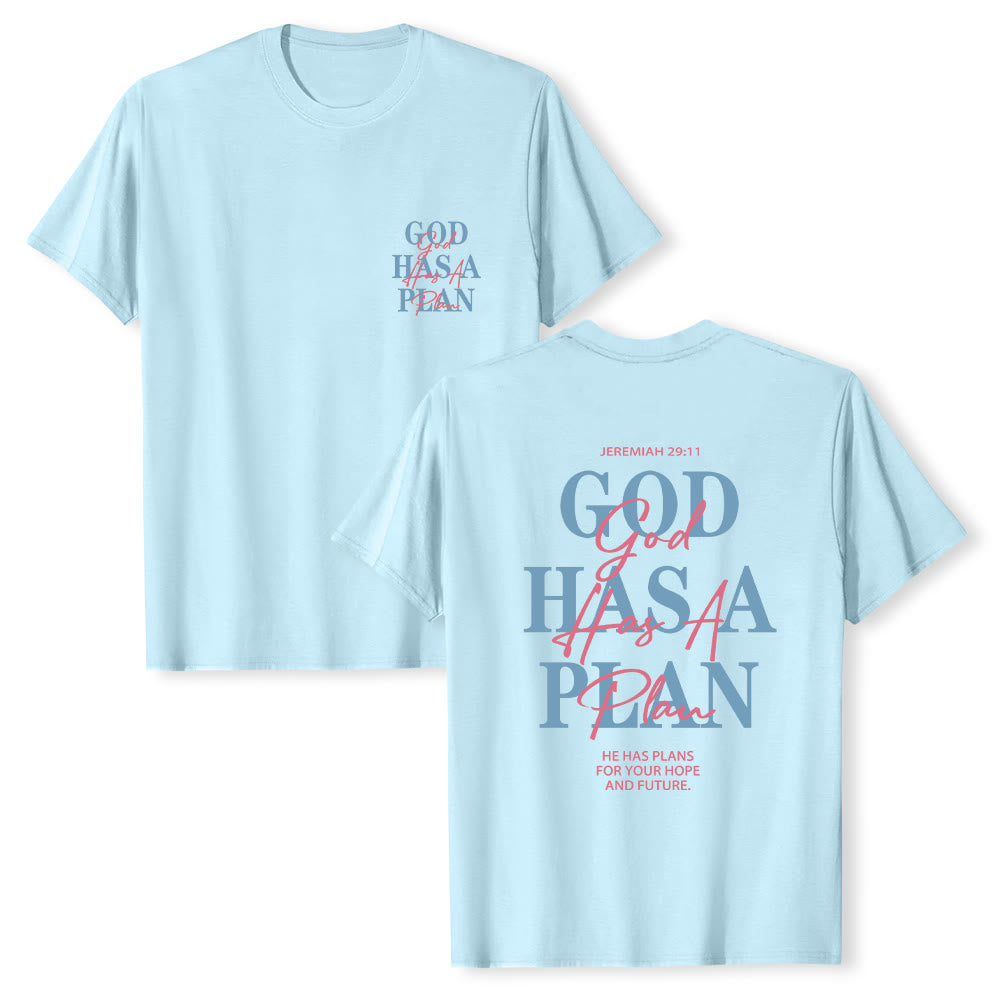 Christianartworkshop God Has A Plan Double-Side Letter Print Classic T-shirt - Blue - 2XL - image 21