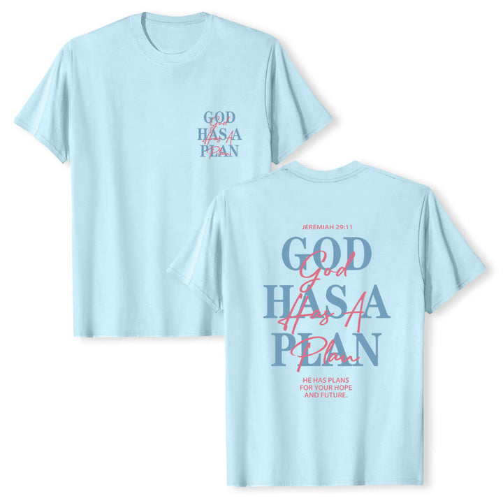 Christianartworkshop God Has A Plan Double-Side Letter Print Classic T-shirt - Blue - 2XL - image 21