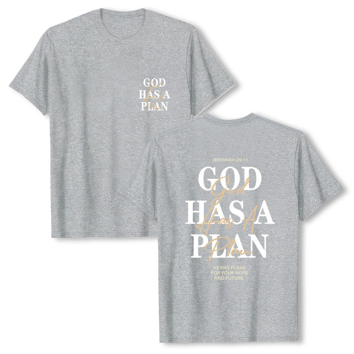 Christianartworkshop God Has A Plan Double-Side Letter Print Classic T-shirt - Grey - 2XL - image 12