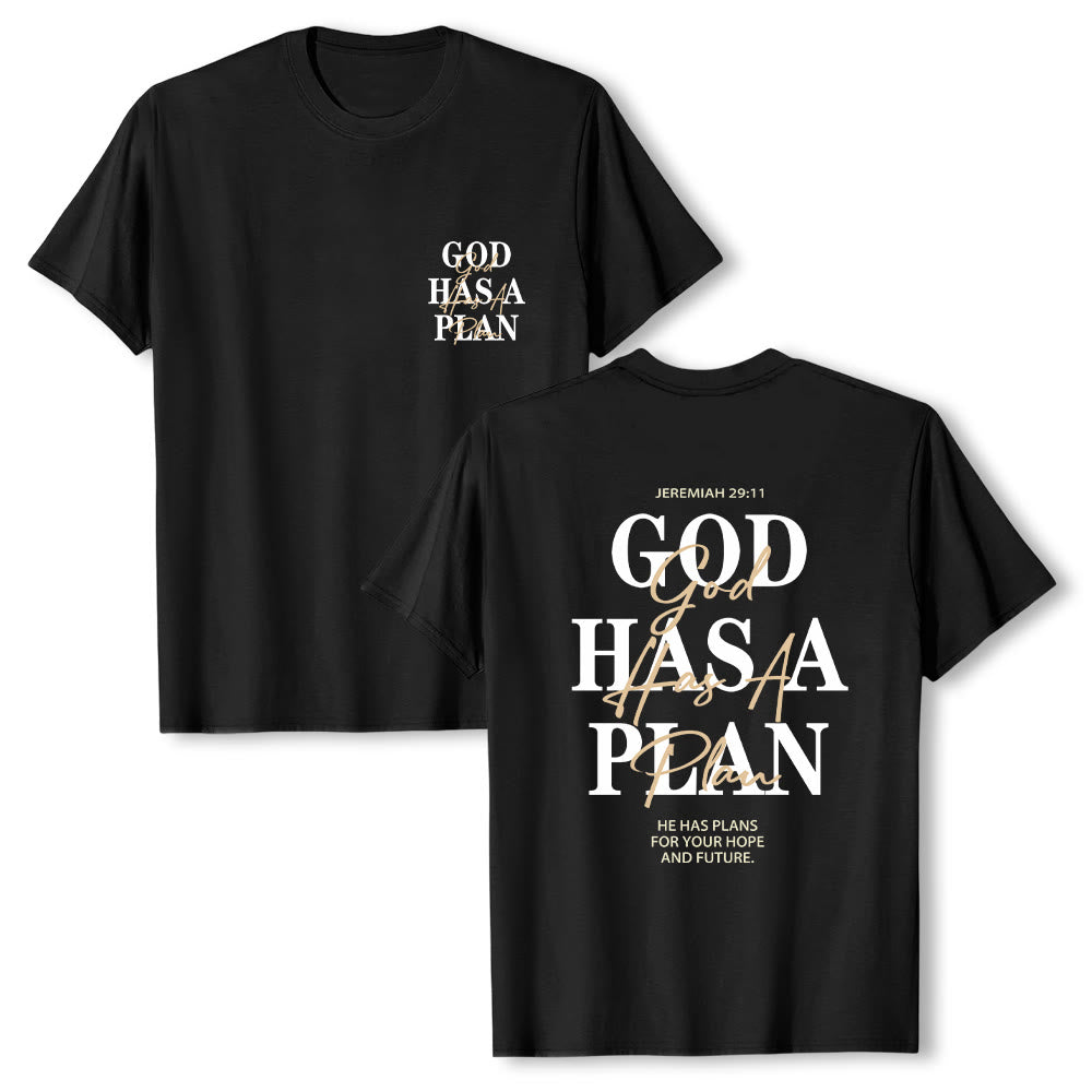Christianartworkshop God Has A Plan Double-Side Letter Print Classic T-shirt - Black - 2XL - image 18