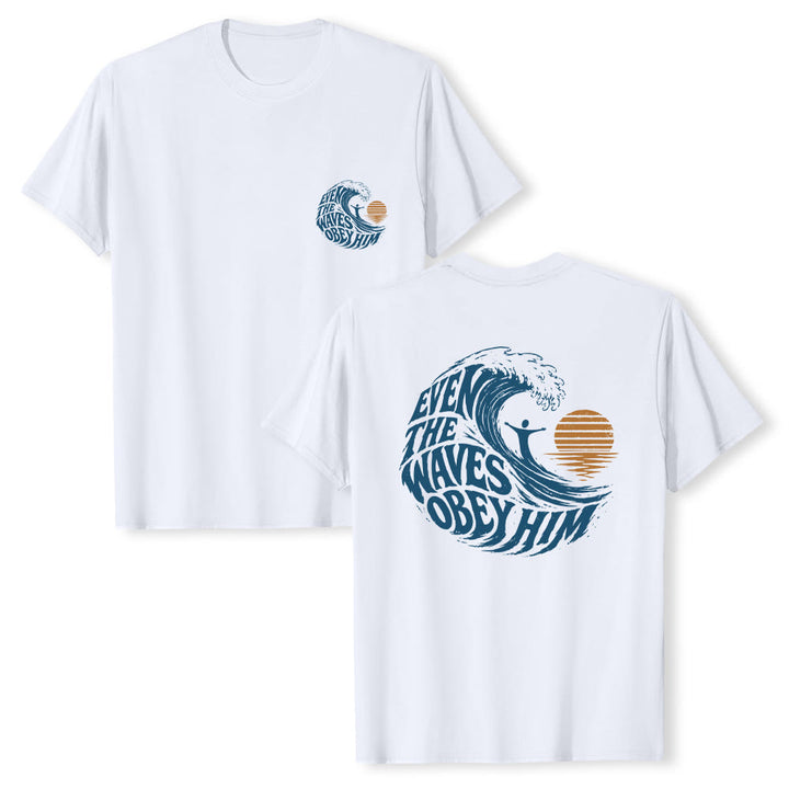Christianartworkshop Even The Waves Obey Him Double-Side Wave Graphic Classic T-shirt - White - 2XL - image 9