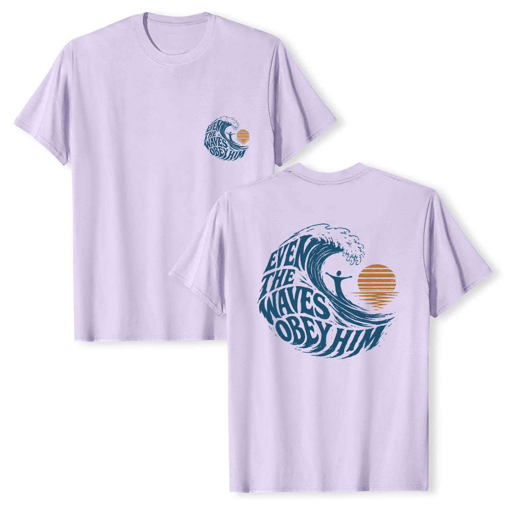 Christianartworkshop Even The Waves Obey Him Double-Side Wave Graphic Classic T-shirt - Purple - 2XL - image 21
