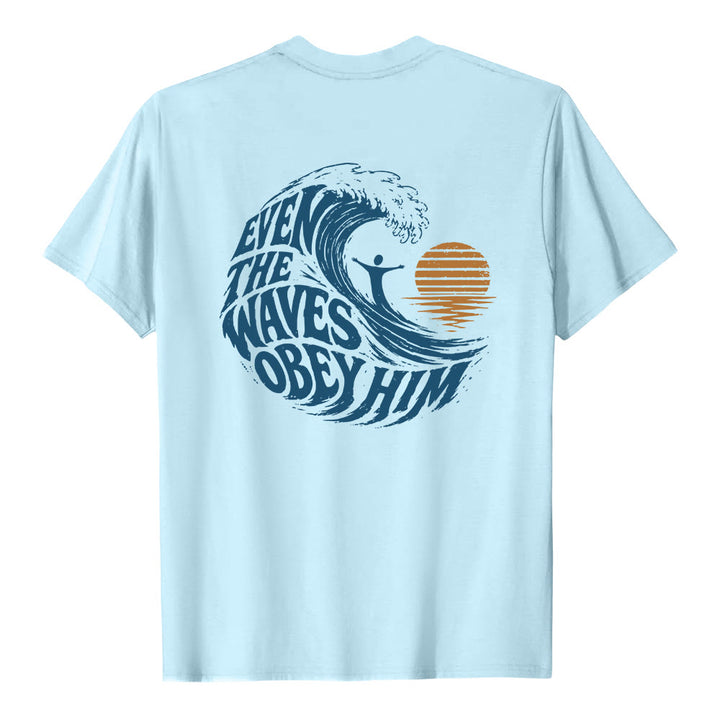 Christianartworkshop Even The Waves Obey Him Double-Side Wave Graphic Classic T-shirt - image 4