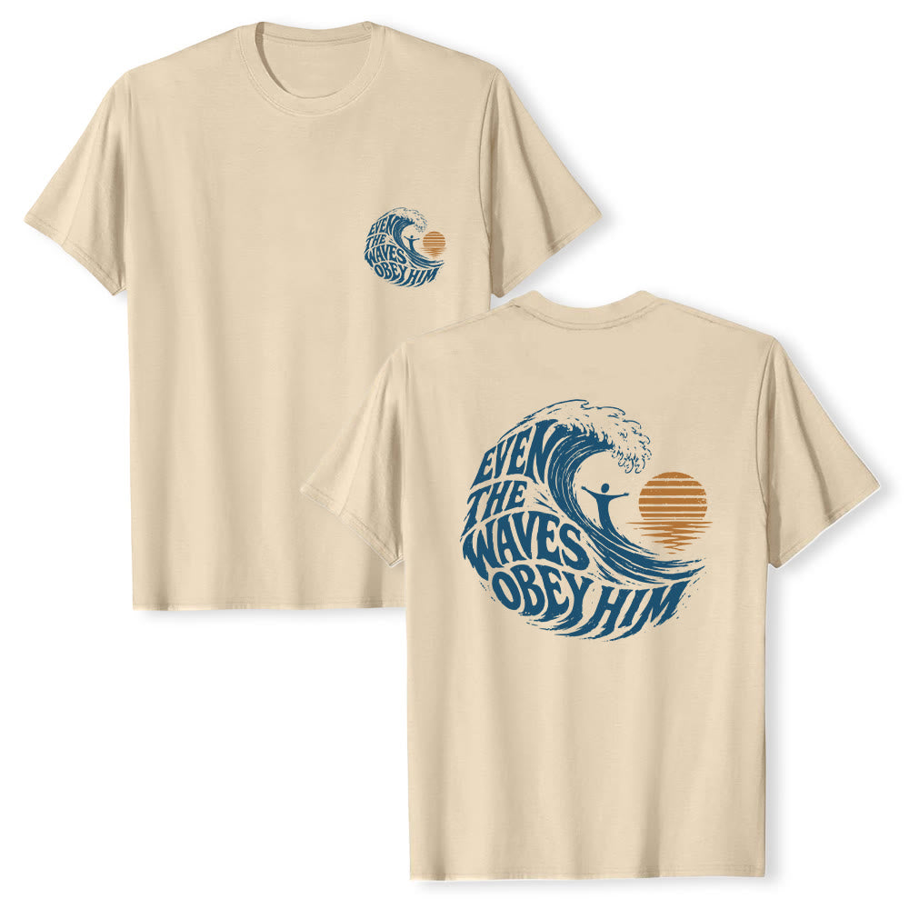 Christianartworkshop Even The Waves Obey Him Double-Side Wave Graphic Classic T-shirt - Beige - 2XL - image 12