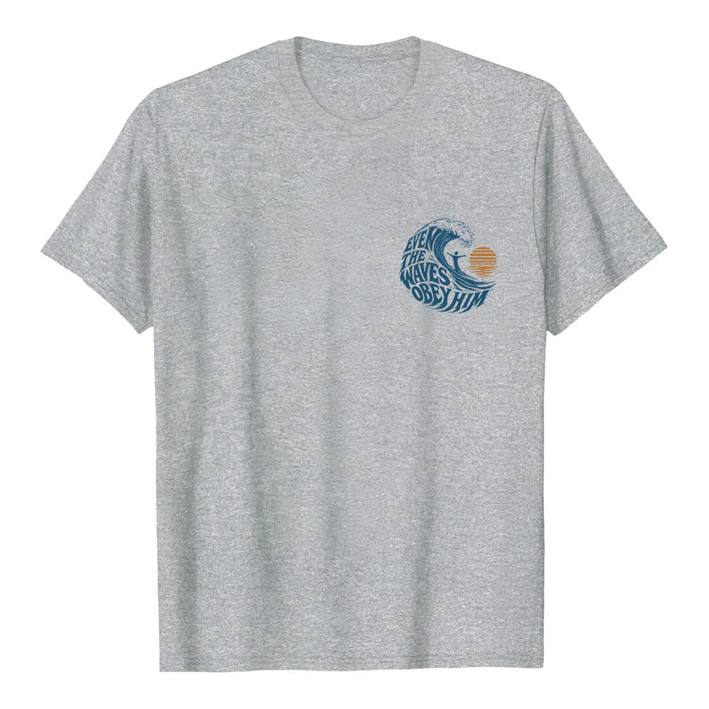 Christianartworkshop Even The Waves Obey Him Double-Side Wave Graphic Classic T-shirt - image 2