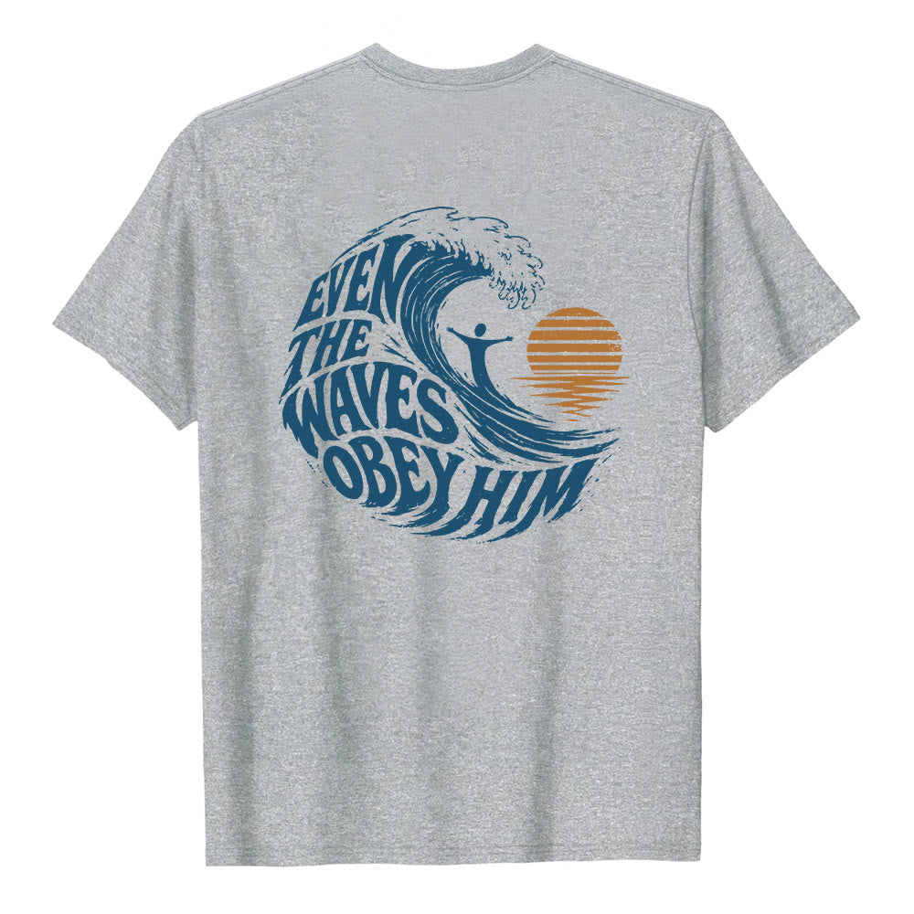 Christianartworkshop Even The Waves Obey Him Double-Side Wave Graphic Classic T-shirt - image 1
