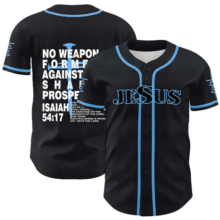 Christianartworkshop No Weapon Formed Against Me Shall Prosper Baseball Jersey - Blue - 5XL - image 12