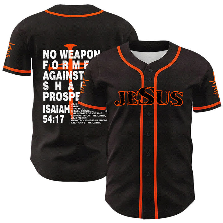 Christianartworkshop No Weapon Formed Against Me Shall Prosper Baseball Jersey - Orange - 5XL - image 9