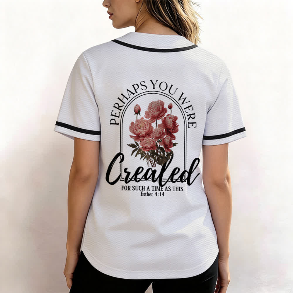 Christianartworkshop "Perhaps You Were Created For Such A Time As This" Esther 4:14 Peony Faith Print Button-Up Baseball Jersey - image 5