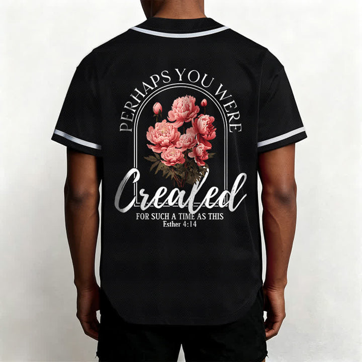 Christianartworkshop "Perhaps You Were Created For Such A Time As This" Esther 4:14 Peony Faith Print Button-Up Baseball Jersey - image 10