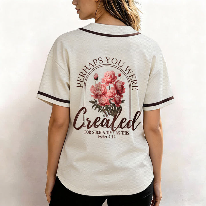 Christianartworkshop "Perhaps You Were Created For Such A Time As This" Esther 4:14 Peony Faith Print Button-Up Baseball Jersey - image 19
