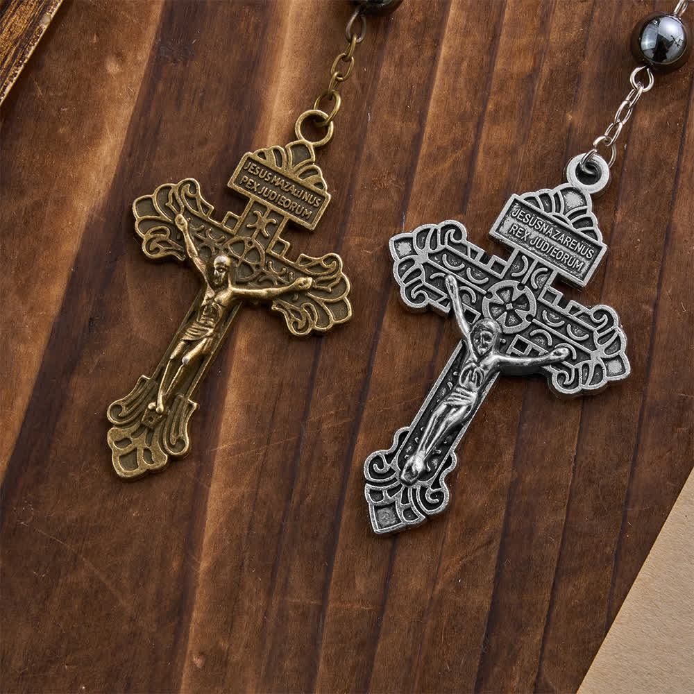 Christianartworkshop Hematite Bead Car Pendant with St. Michael Medal & Crucifix: A Gift of Heavenly Protection & Strength - image 4