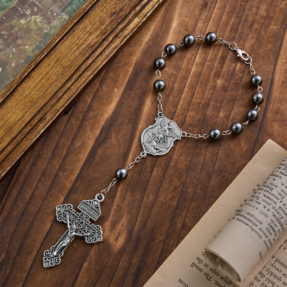 Christianartworkshop Hematite Bead Car Pendant with St. Michael Medal & Crucifix: A Gift of Heavenly Protection & Strength - image 14