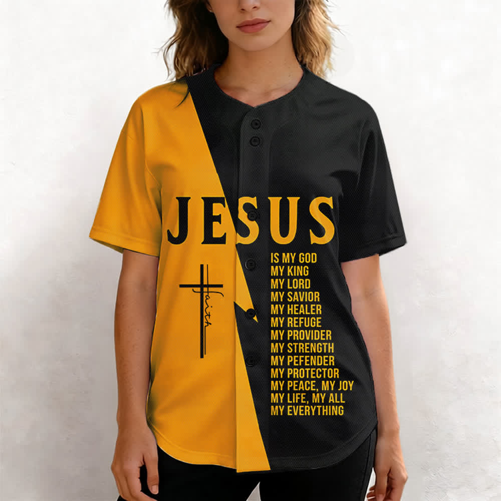 Christianartworkshop Jesus Is My God My Everything Black Gold Split Color Unisex Baseball Jersey - image 3