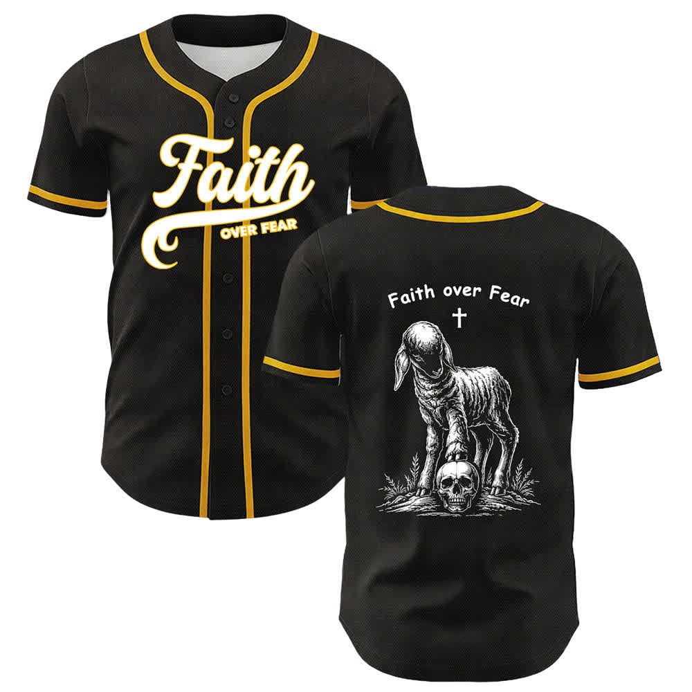Christianartworkshop Faith Over Fear Lamb Cross Skull Graphic Unisex Baseball Jersey - Yellow - 5XL - image 0