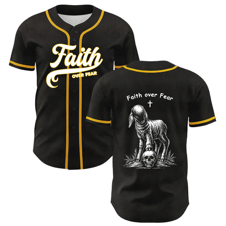 Christianartworkshop Faith Over Fear Lamb Cross Skull Graphic Unisex Baseball Jersey - Yellow - 5XL - image 0
