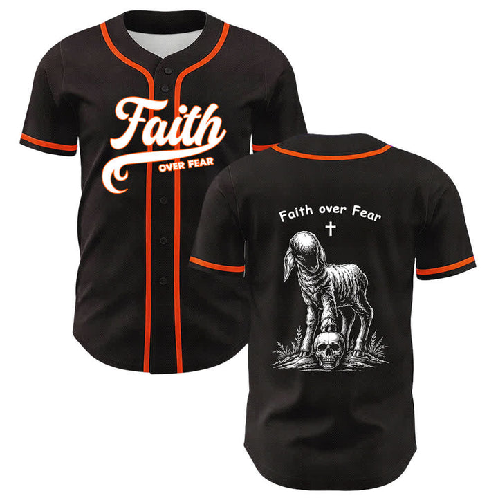 Christianartworkshop Faith Over Fear Lamb Cross Skull Graphic Unisex Baseball Jersey - Orange - 5XL - image 9