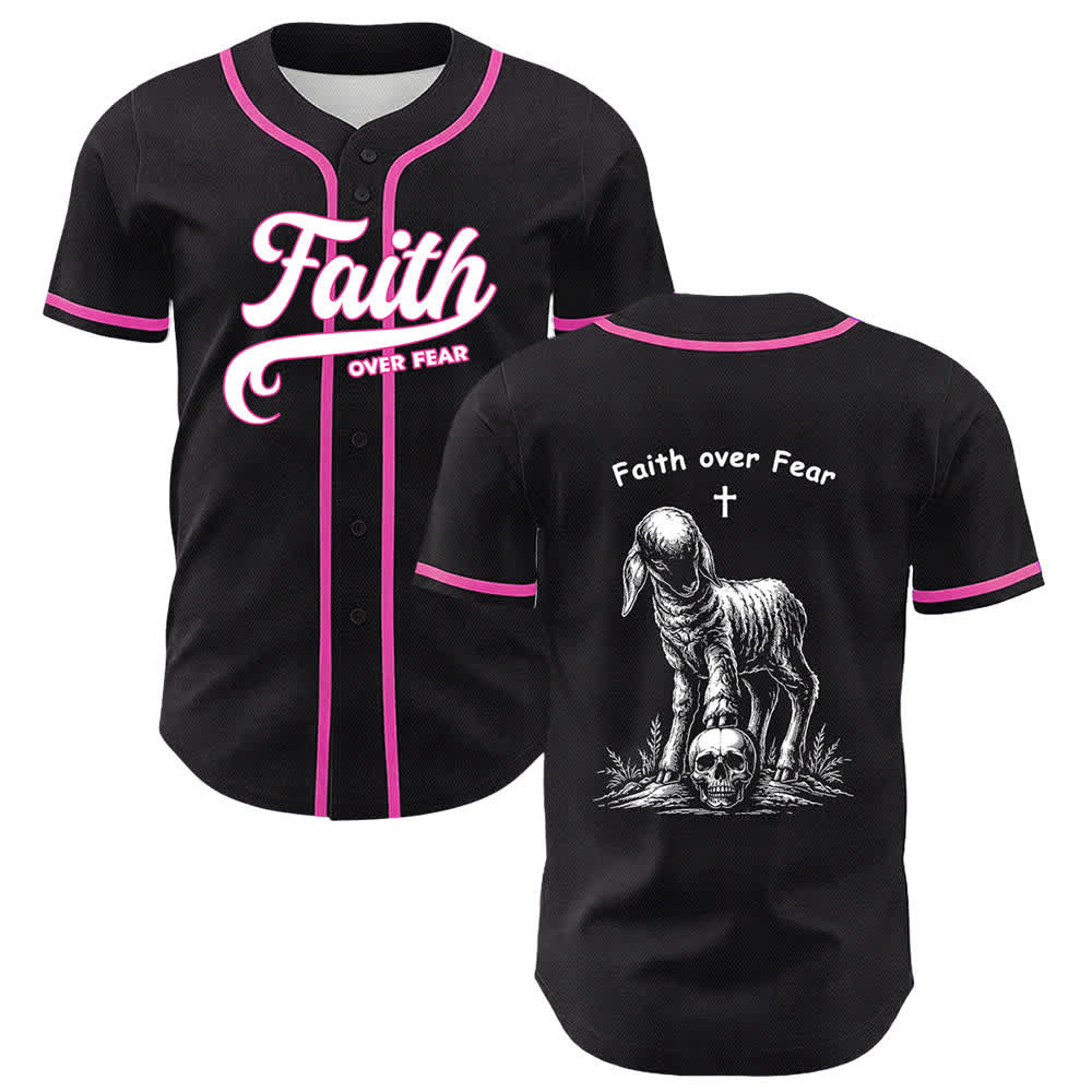 Christianartworkshop Faith Over Fear Lamb Cross Skull Graphic Unisex Baseball Jersey - Pink - 5XL - image 6