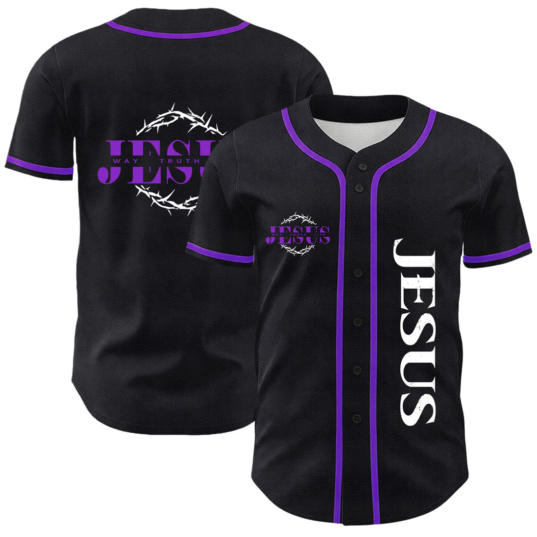Christianartworkshop Thorn Crown Jesus Way Truth Life Graphic Unisex Baseball Jersey - Purple - 5XL - image 24